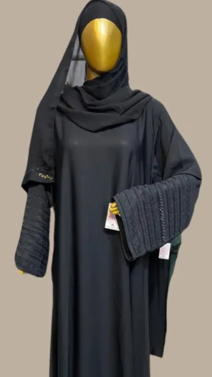 Nida abaya with thread work – Dubai Abaya Design | Elegant Nida Abaya with Thread Work Embroidery (photo 3)