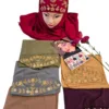 Red hijab bride look – crimson bridal hijab with gold embroidery
