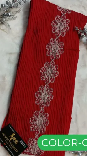Cotton Scarf Womens – Wrinkle Cotton Hijab with Resham Thread Work Embroidery - hot red