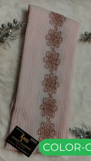 Cotton Scarf Womens – Wrinkle Cotton Hijab with Resham Thread Work Embroidery - Light Pink