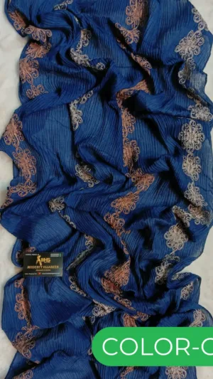 Cotton Scarf Womens – Wrinkle Cotton Hijab with Resham Thread Work Embroidery - Blue