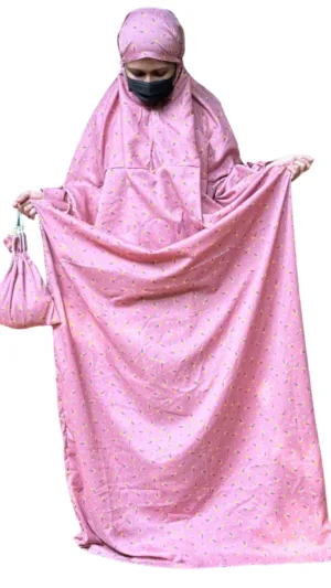 Namaz Dress For Women- Free Size, Muslim Dress with Hijab with Potli bag - Pink