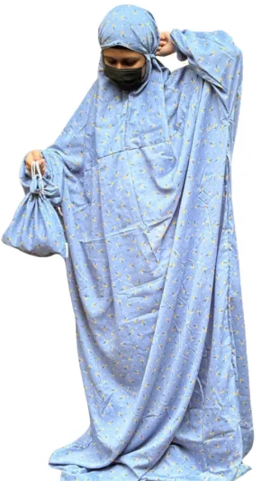 Namaz Dress For Women- Free Size, Muslim Dress with Hijab with Potli bag - Sky Blue