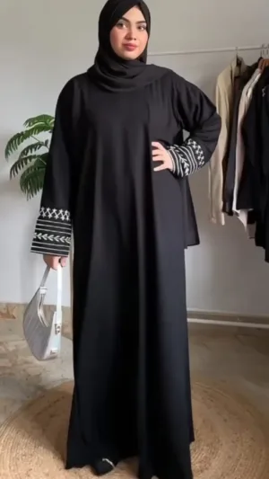 Timeless Style Black Abaya with White Embroidery – photo 2 at Modesty EStore