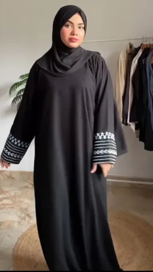 Timeless Style Black Abaya with White Embroidery – photo 6 at Modesty EStore