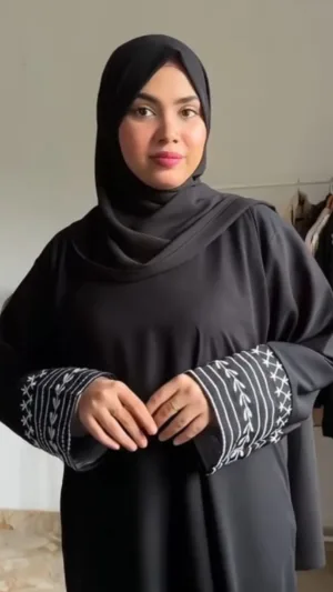 Timeless Style Black Abaya with White Embroidery – photo 4 at Modesty EStore
