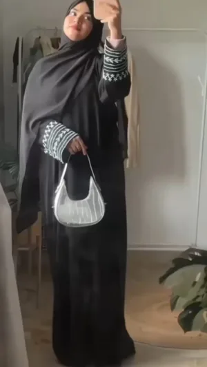Timeless Style Black Abaya with White Embroidery – photo 3 at Modesty EStore