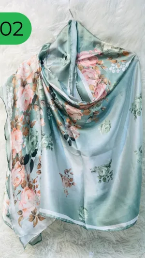 Hijab Dupatta – Satin Floral Print Scarf for Women - P02