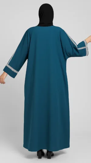 Elegant Blue Kaftan Abaya with Silver Detailing – photo 2 at Modesty EStore