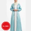 Fancy burkha – light blue open-front abaya with trim