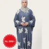 Colour abaya design – dusty blue abaya with large white flowers