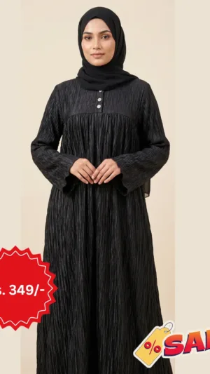 Black Textured Tassel Abaya