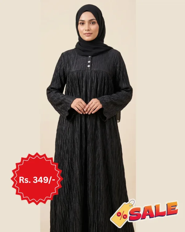 Black Textured Tassel Abaya