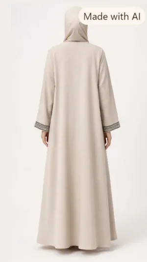 Beige Embroidered Tassel Abaya