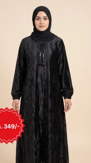 Black Textured Tassel Abaya