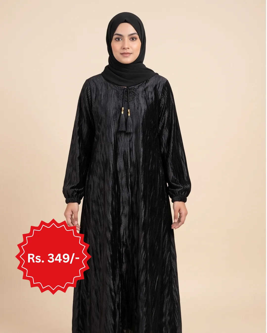 Abaya72026-09-20 18-56-06 Black Textured Tassel Abaya