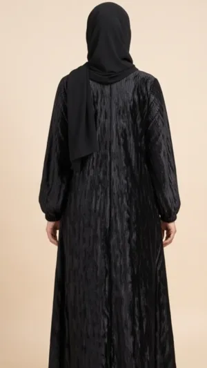 Black Textured Tassel Abaya 1